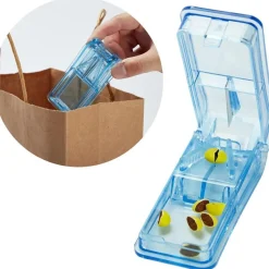 Tablettenteiler für Große und Kleine Tabletten, mit Aufbewahrungsfach, Blau