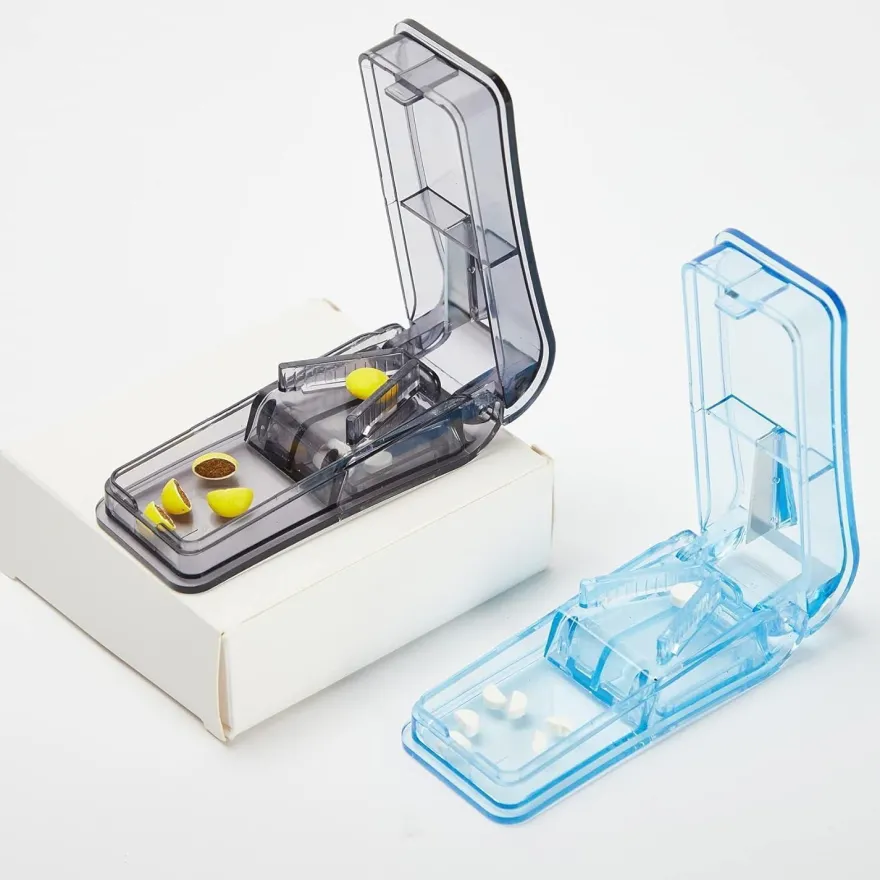 Tablettenteiler für Große und Kleine Tabletten, mit Aufbewahrungsfach, Blau