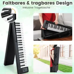 88 Tastatur digitale Keyboard faltbar, Kinder elektrisches Klavier 128 Rhythmen