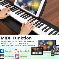 88 Tastatur digitale Keyboard faltbar, Kinder elektrisches Klavier 128 Rhythmen