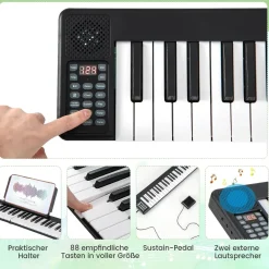 88 Tastatur digitale Keyboard faltbar, Kinder elektrisches Klavier 128 Rhythmen