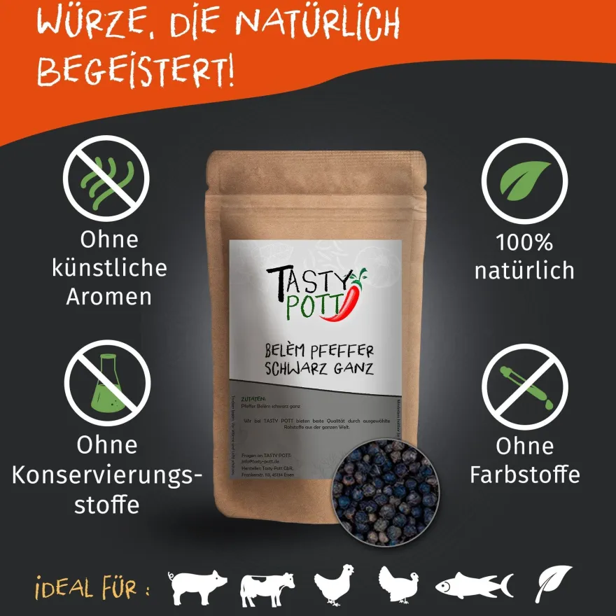 Tasty Pott Belem Pfeffer schwarz ganz - im Beutel