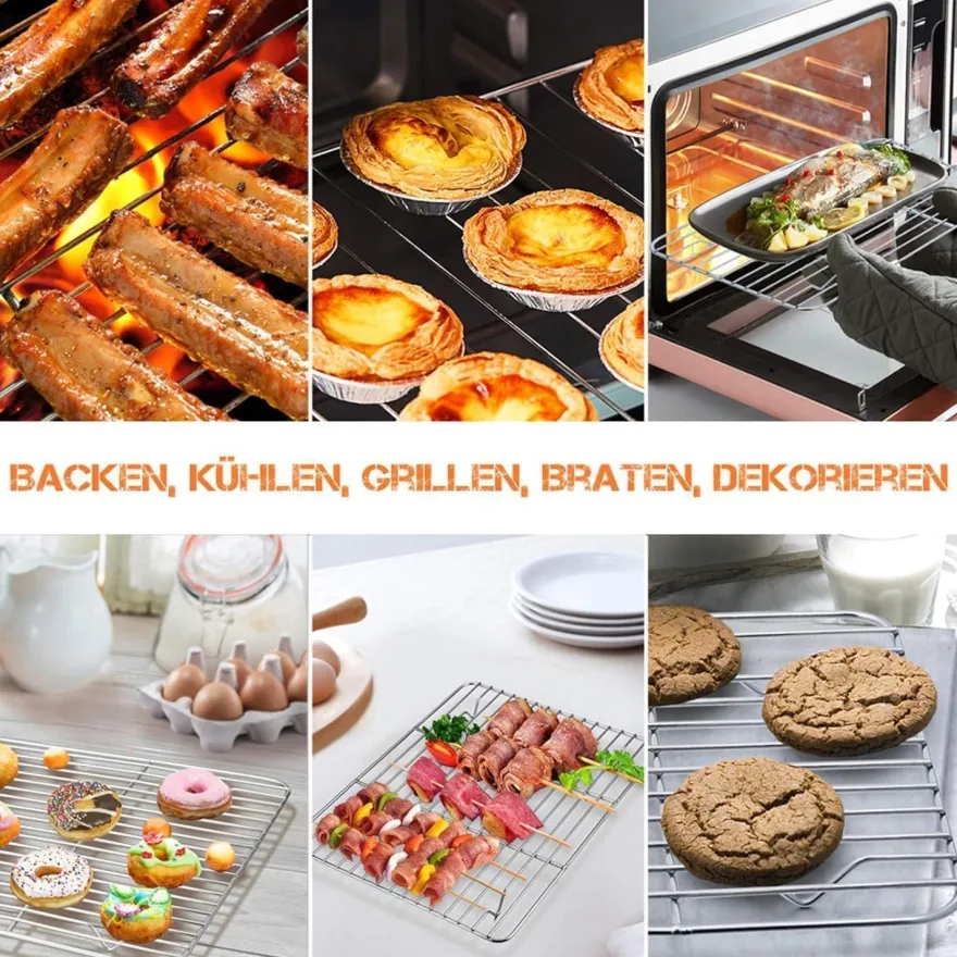 Teamfar Abkühlgitter 2er-Set Edelstahl 24,5x19x1,5cm Braten Backen Grillen