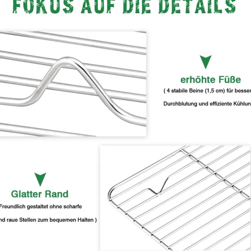 Teamfar Abkühlgitter 2er-Set Edelstahl 24,5x19x1,5cm Braten Backen Grillen