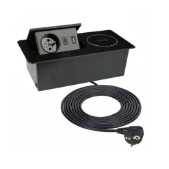 TecLines TES015B Einbau Steckdose mit USB A/C Charger, Qi, schwarz