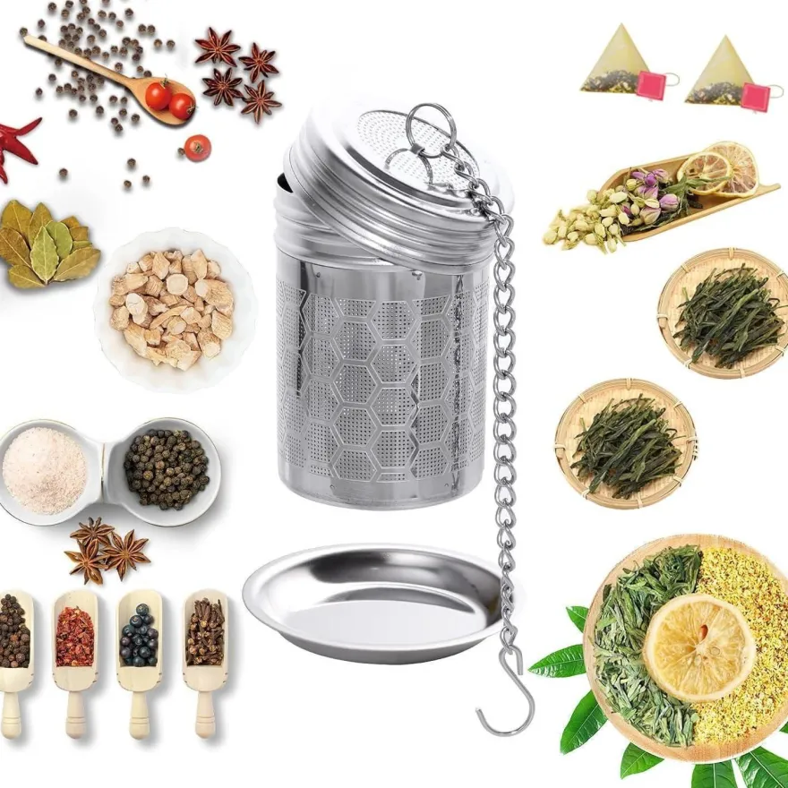 2 Teesieb Edelstahl Tee Infuser Teeei Abtropfschale Gewürzsieb für Teekannen