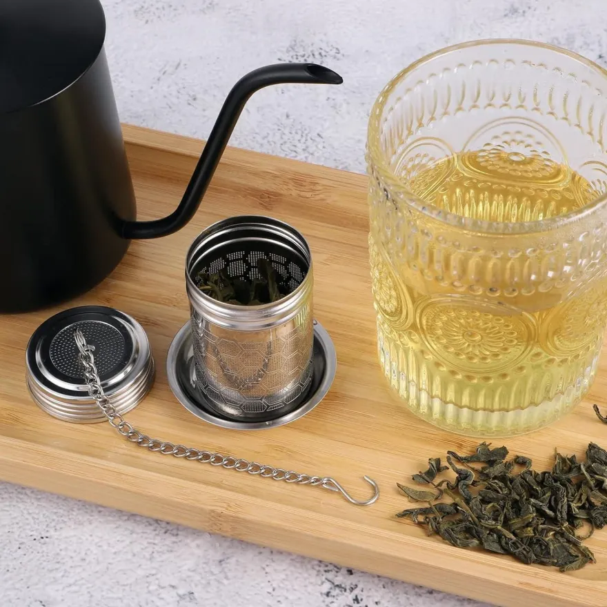 2 Teesieb Edelstahl Tee Infuser Teeei Abtropfschale Gewürzsieb für Teekannen