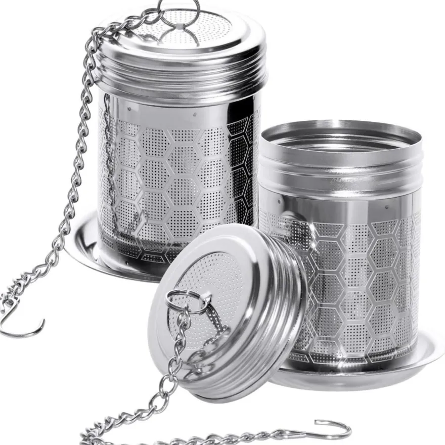 2 Teesieb Edelstahl Tee Infuser Teeei Abtropfschale Gewürzsieb für Teekannen