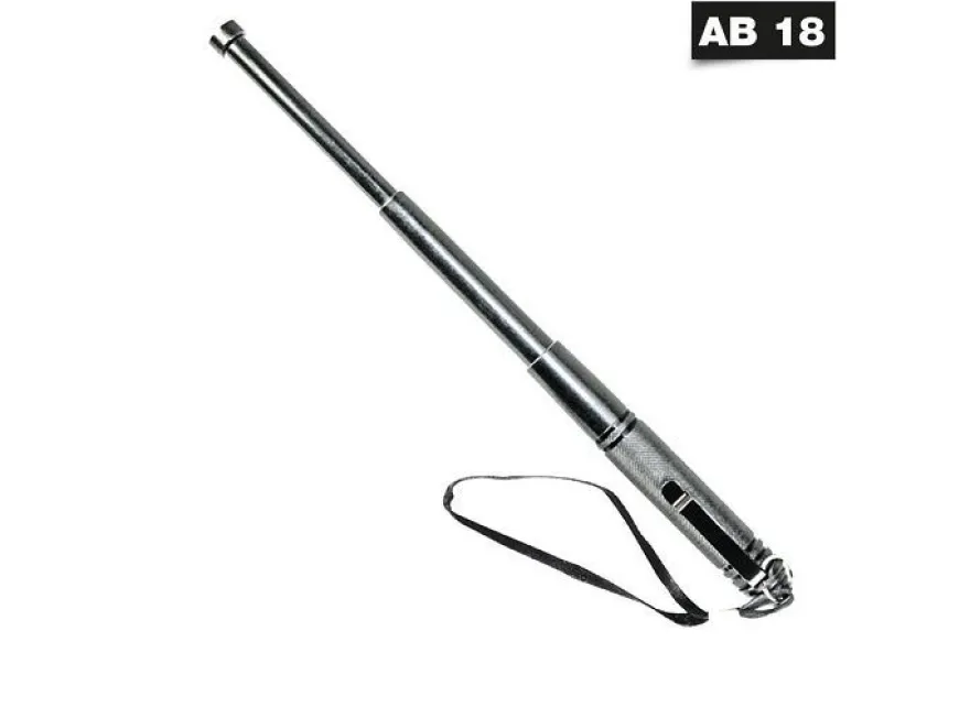 Teleskopschlagstock 13 Zoll/ 32 cm silber/chrom mit Clip und Handschlaufe