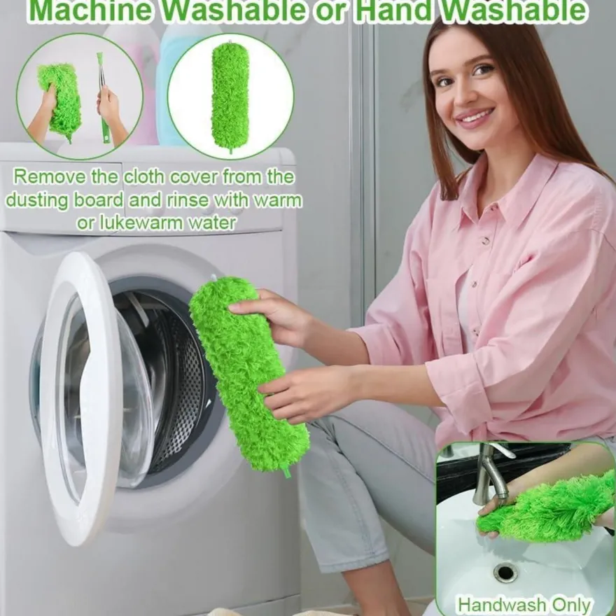 Teleskop Staubwedel Mikrofaser Waschbar Stange Ausziehbar 242 cm Grün