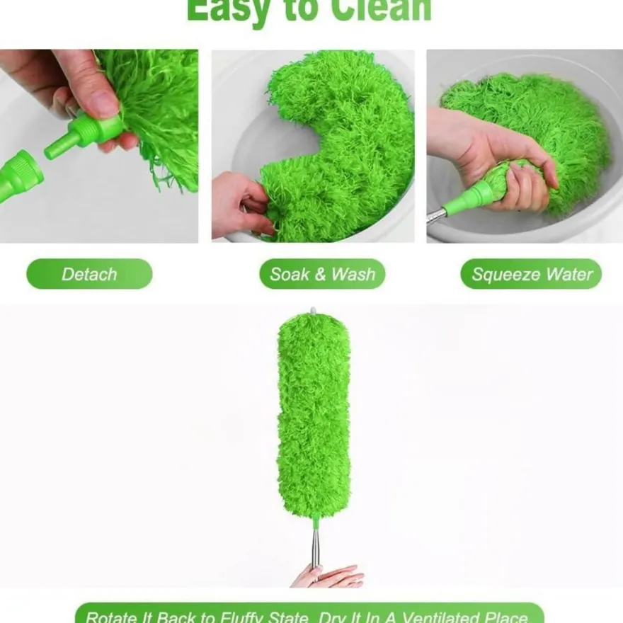 Teleskop Staubwedel Mikrofaser Waschbar Stange Ausziehbar 242 cm Grün