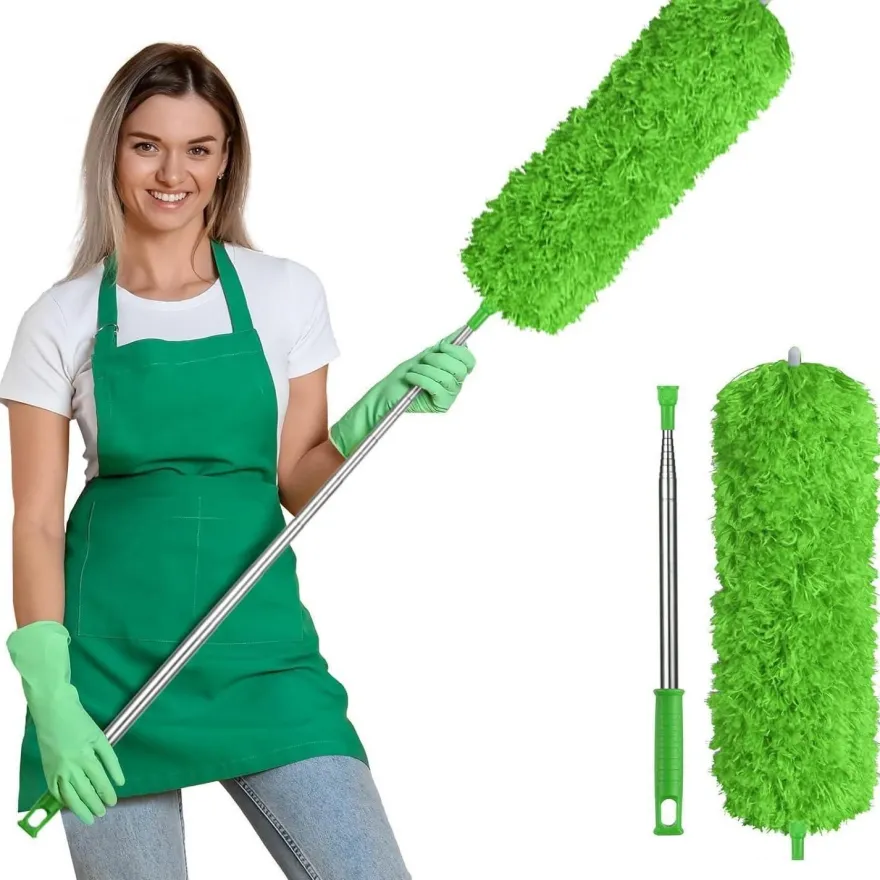Teleskop Staubwedel Mikrofaser Waschbar Stange Ausziehbar 242 cm Grün