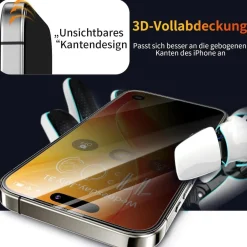 Tentoki Sichtschutz Panzerglas für iPhone 15 Pro (6,1 Zoll) - 2 Stück, 25°