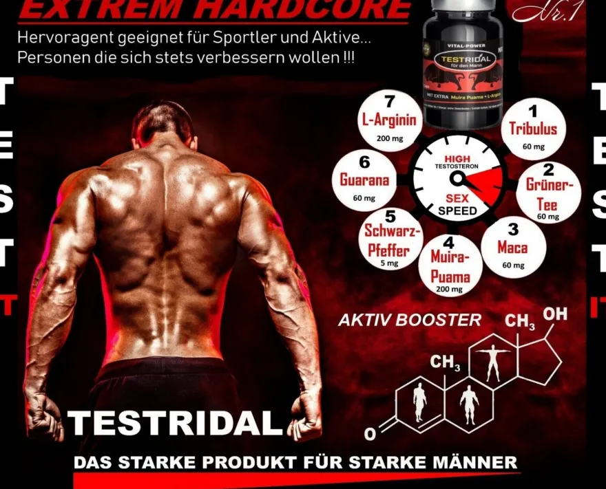 Testridal 60 Kapseln, Pre Workout Booster, Testosteron Booster, Hardcore Booster