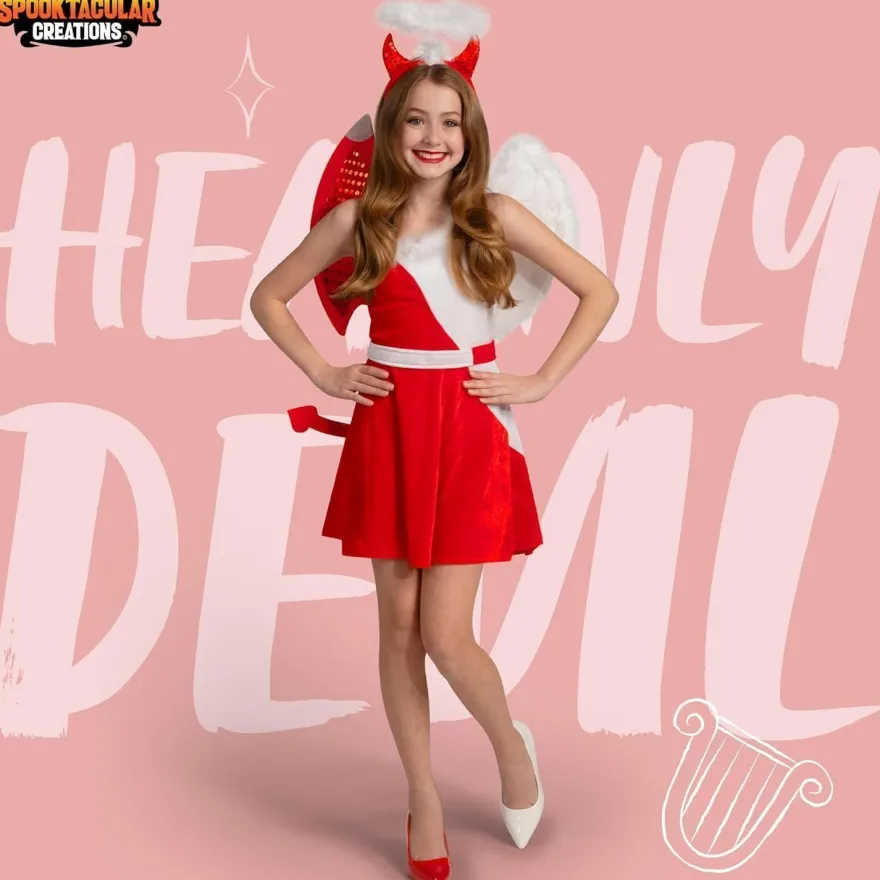 Teufel Engel Kostüm Mädchen Halloween Heavenly Devil Deluxe Tween Kleid