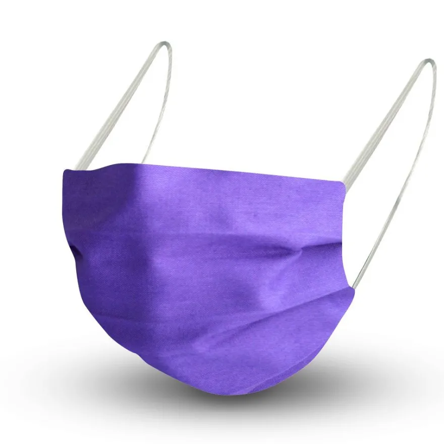 Textil Design-Maske waschbar aus Baumwolle - Unifarben mit Wunschname LILA + Gratiszu
