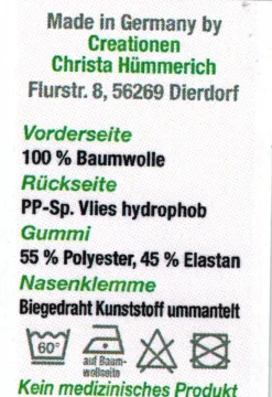 Textil Design-Maske waschbar aus Baumwolle - Unifarben mit Wunschname Schwarz + Grati