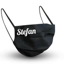Textil Design-Maske waschbar aus Baumwolle - Unifarben mit Wunschname Schwarz + Grati