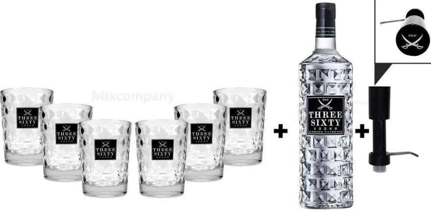 Three Sixty Set Geschenkset ? Three Sixty Vodka Wodka3L 3000ml (37,5% Vol) + Pum