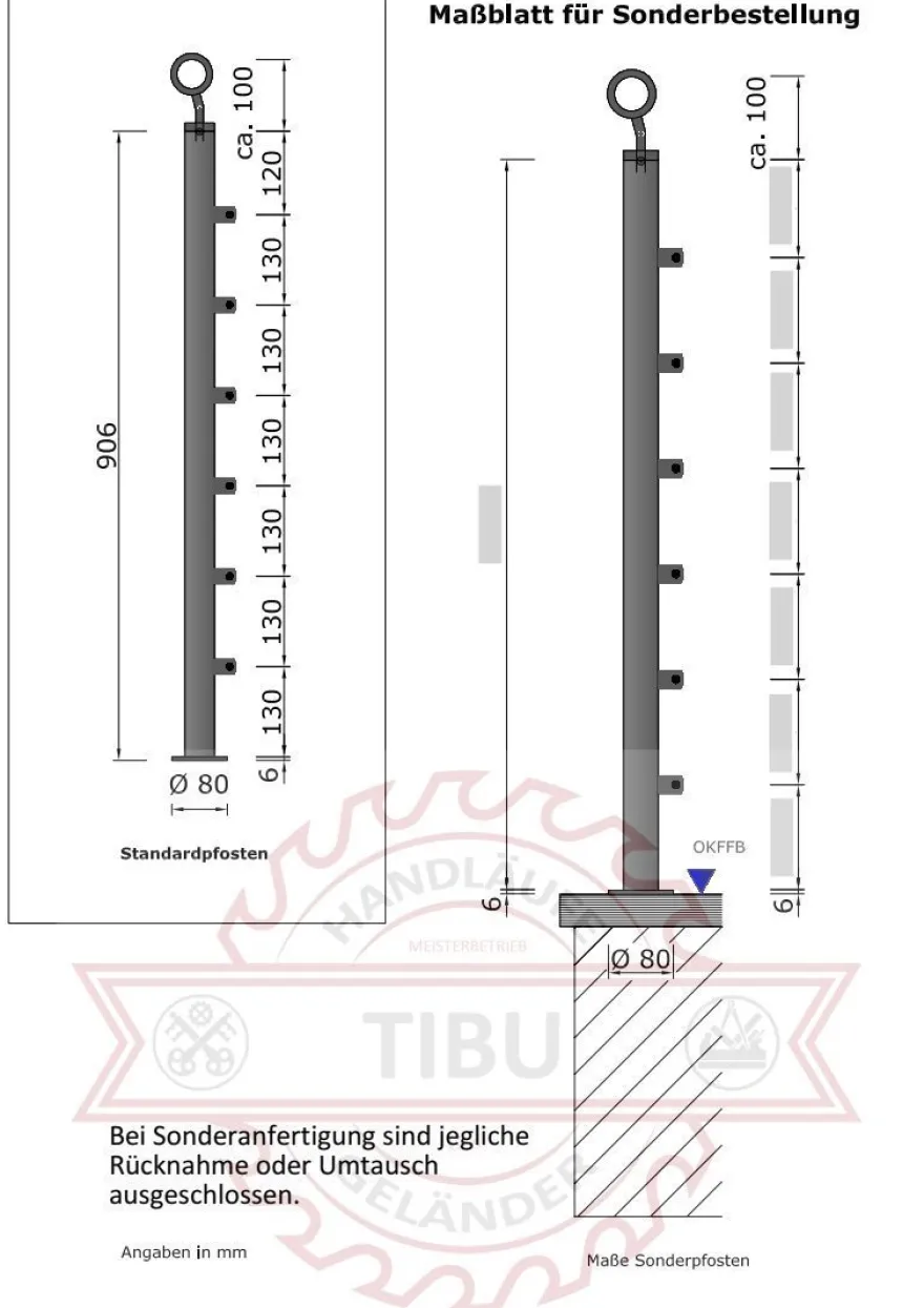 TIBU Geländer Edelstahl V2A Aufmontage Treppe Balkon Terrasse Brüstung Handlauf
