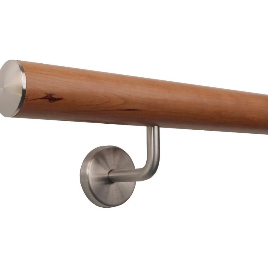 TIBU Kirsche Handlauf Holz Ø 42 mm Geländer Treppe gewinkelte Edelstahl Halter V2A