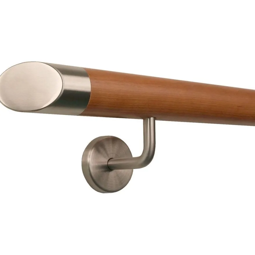 TIBU Kirsche Handlauf Holz Ø 42 mm Geländer Treppe gewinkelte Edelstahl Halter V2A