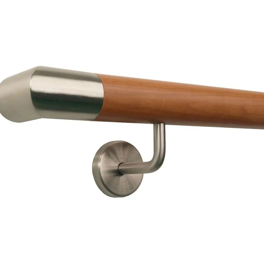 TIBU Kirsche Handlauf Holz Ø 42 mm Geländer Treppe gewinkelte Edelstahl Halter V2A