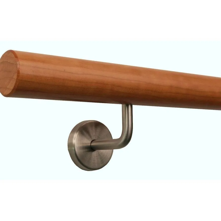 TIBU Kirsche Handlauf Holz Ø 42 mm Geländer Treppe gewinkelte Edelstahl Halter V2A