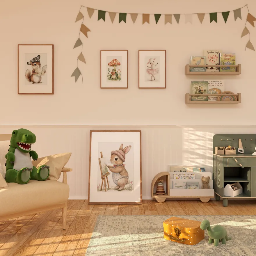 Tiere Kinderzimmer Süß Aquarell Hase Schaf Schildkröte Eichhörnchen Poster