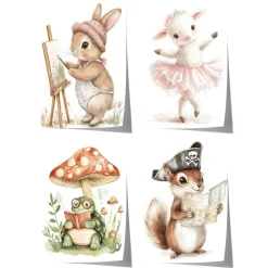 Tiere Kinderzimmer Süß Aquarell Hase Schaf Schildkröte Eichhörnchen Poster