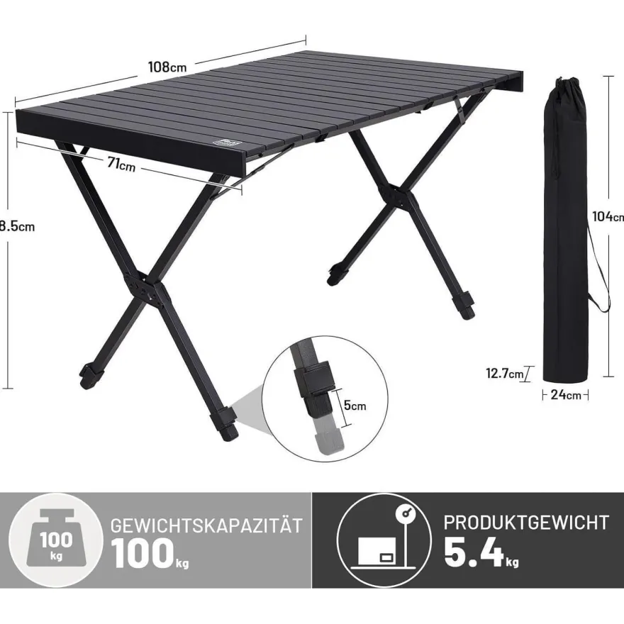 TIMBER RIDGE Campingtisch Klappbar, Höhenverstellbar, Tragbar Aluminium mit