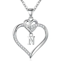 TINGN 14K Gold/Weißgold Herz Anhänger Halskette Zirkonia Buchstaben Kette Silber