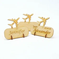 Tischkarte Namensschild Düsen Flugzeug, Platzkarte für Hochzeiten, Geburtstage