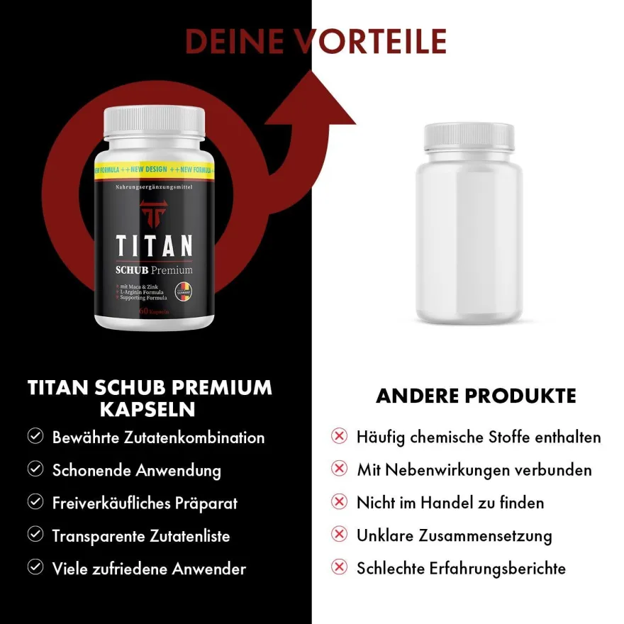 Titan Schub Premium Kapseln | Länger Lust erleben | Premium Qualität | 60 Kapseln
