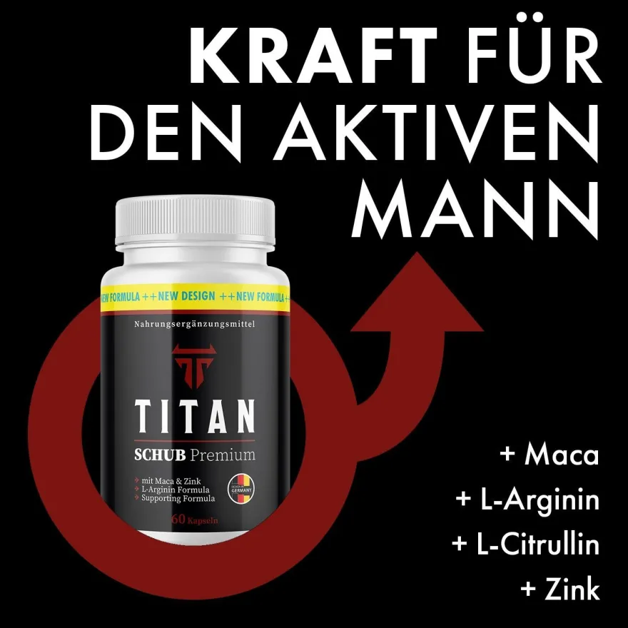 Titan Schub Premium Kapseln | Länger Lust erleben | Premium Qualität | 60 Kapseln
