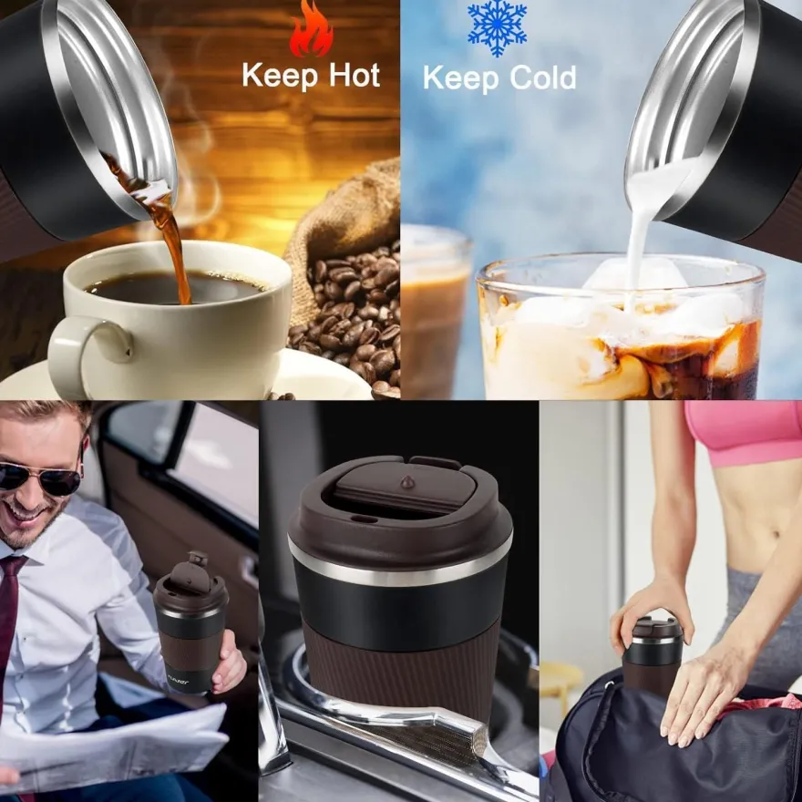 Tlater Kaffebecher to go 380ml Thermobecher Isolierbecher Edelstahl Travel Mug