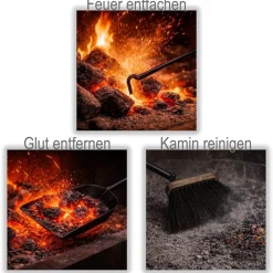 4-tlg. Kamingarnitur Anthrazit mit Edelstahl - modernes Ofenbesteck Kaminbesteck