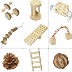 10-tlg. Kleintier Nager Kauspielzeug Hamster Kaninchen Meerschweinchen Zubehör