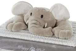 5tlg. Wäschekorbset Happy Elephant Weide&Stoff Weiß&Grau