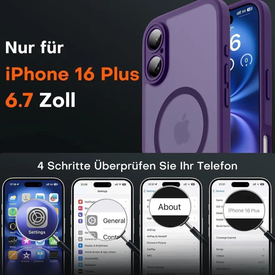 TOCOL iPhone 16 Plus Hülle (6,7 Zoll) MagSafe, Kameraschutz, Stoßfest