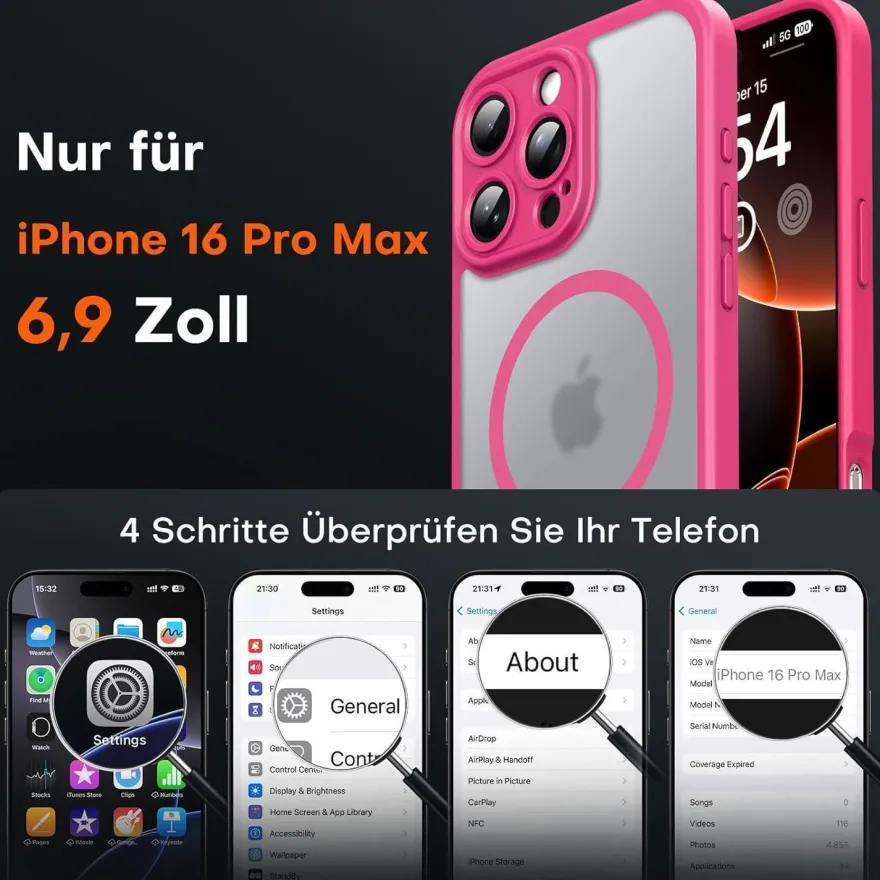 TOCOL iPhone 16 Pro Max Hülle (6,9 Zoll) - MagSafe, Kameraschutz, Stoßfest