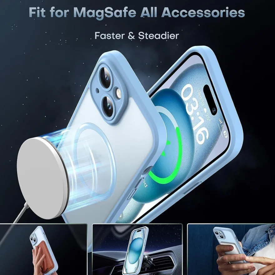 TOCOL MagSafe Hülle für iPhone 15 Plus (6,7 Zoll) - Hellblau, Vollständiger