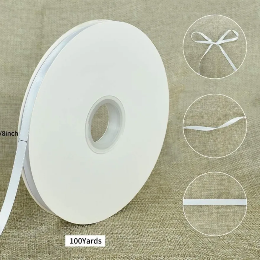 Toniful Satinband weiß 10mm, 91 Meter - Dekoration, Geschenkband, Schleifenband