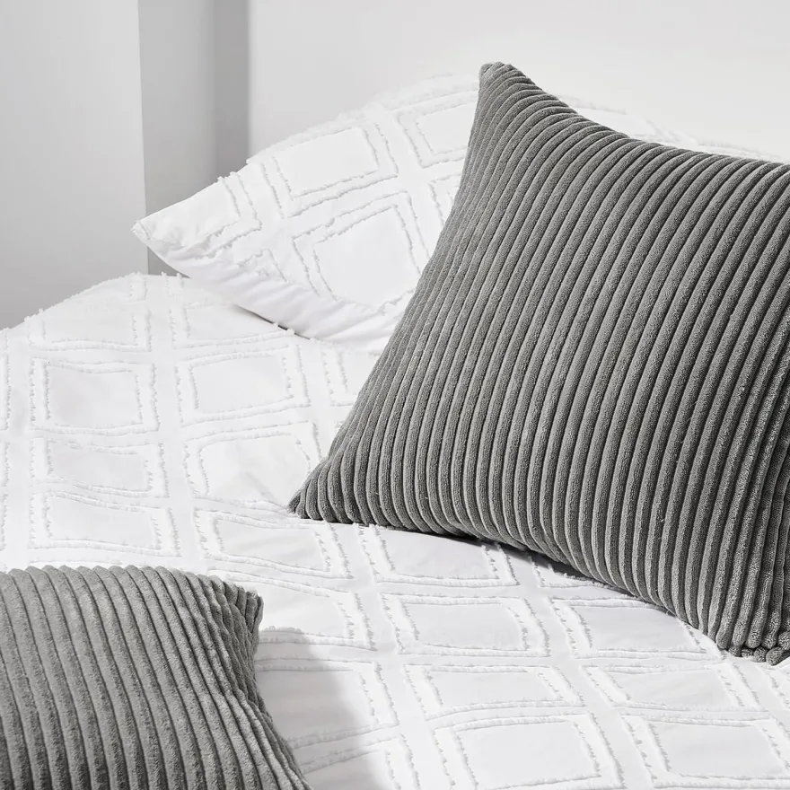 Topfinel 2er Set Kissenbezug 65x65 cm Dunkelgrau Kordsamt Gestreift