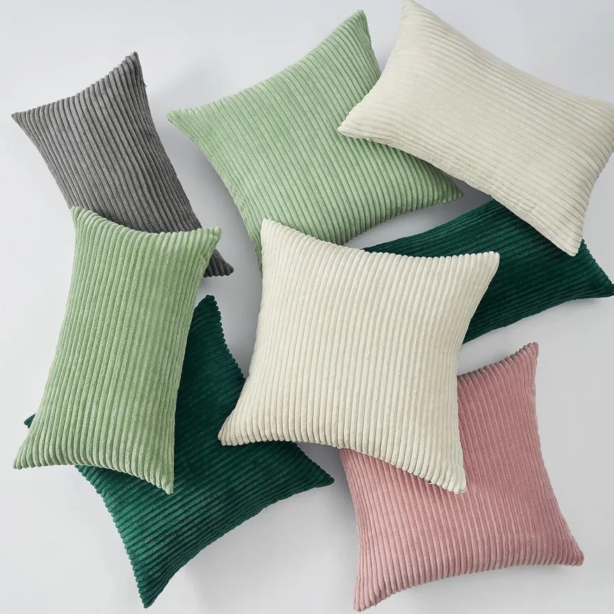 Topfinel 2er Set Kissenbezug 65x65 cm Dunkelgrau Kordsamt Gestreift