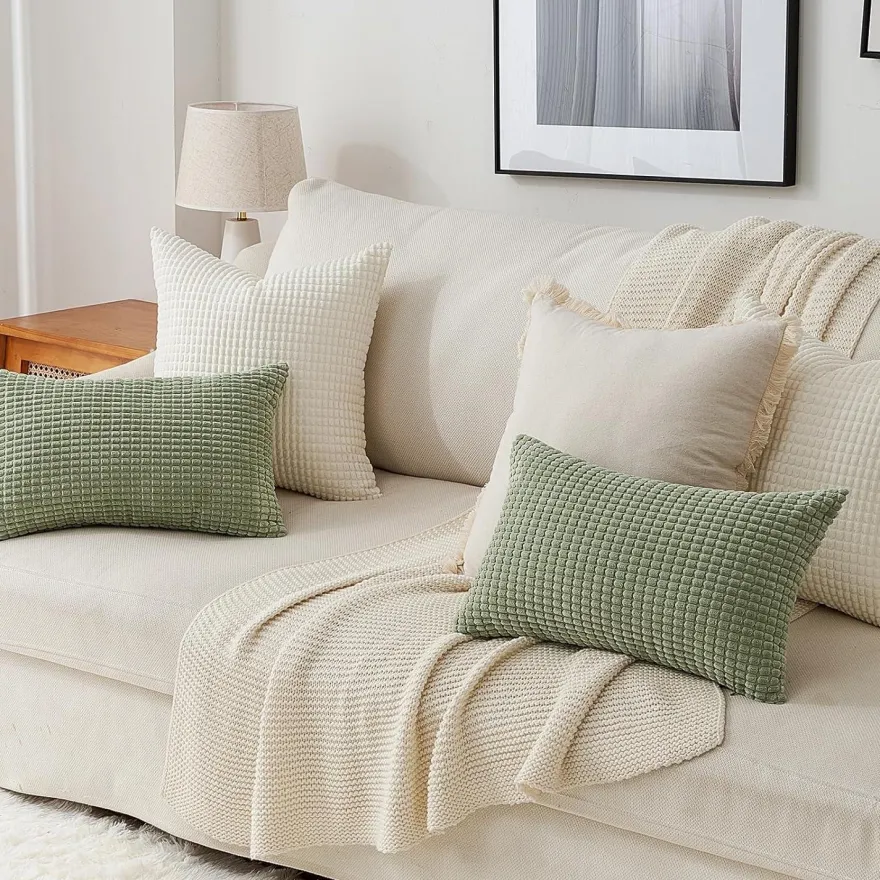Topfinel Kissenbezug 60x60 Creme Weiß 4er Set Cord körnig Kissenhülle