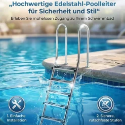 Top Poolleiter Pooltreppe Edelstahl Swimming Pool Treppe Leiter Schwimmbad Stufe
