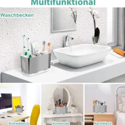 toprance Zahnbürstenhalter für 6 Fächer, Organizer mit Drainagelöchern