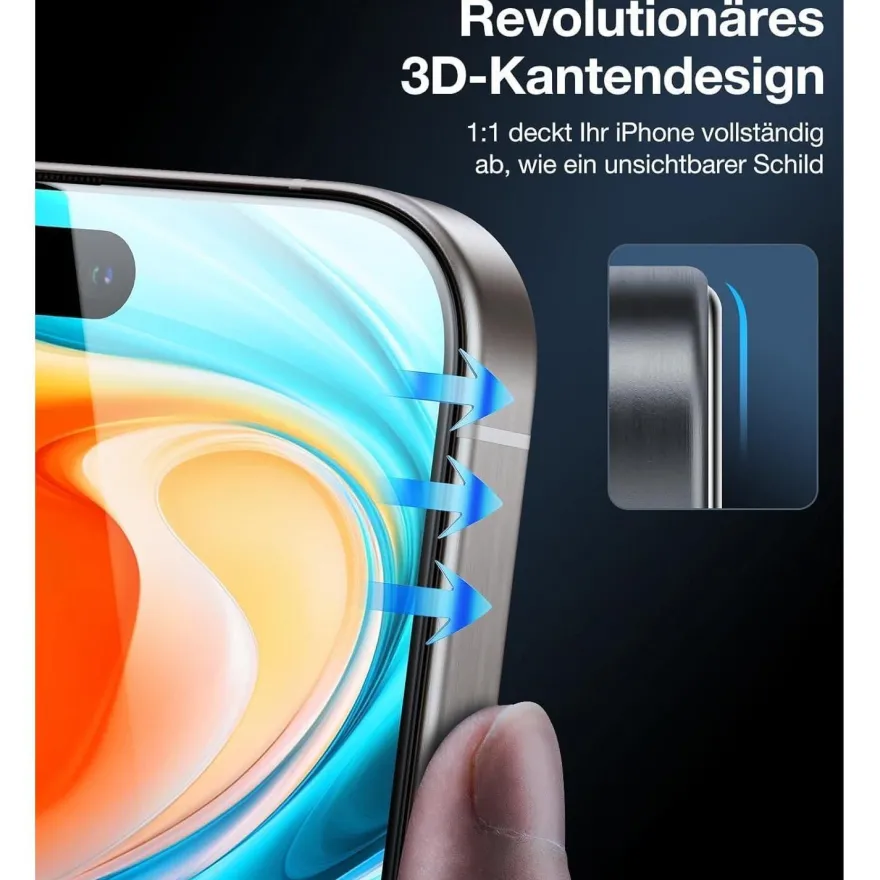 TORRAS iPhone 15 Panzerglas Sichtschutz 9H+ Schutzfolie Full Screen 2 Stück