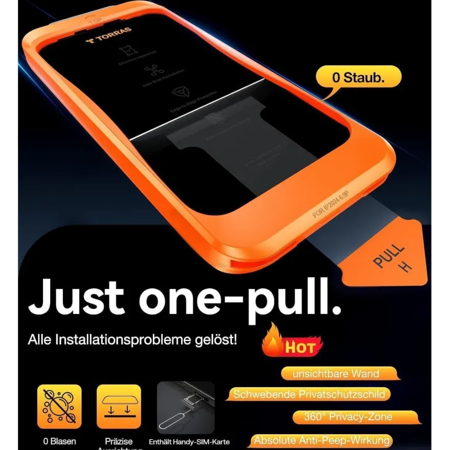 TORRAS iPhone 15 Panzerglas Sichtschutz 9H+ Schutzfolie Full Screen 2 Stück